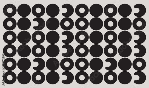 A grid pattern of black circles and crescent shapes on a light grey background for visual test