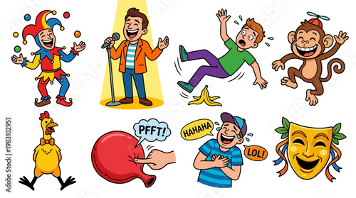 Cartoon characters laughing and making people smile with comedy and humor