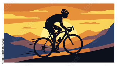 Man Riding a Bicycle Silhouette Profile.