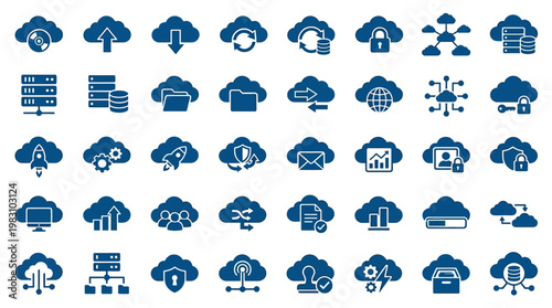 Cloud computing technology icon set.