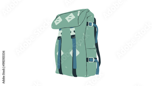 Green hiking backpack illustration for travel and adventure