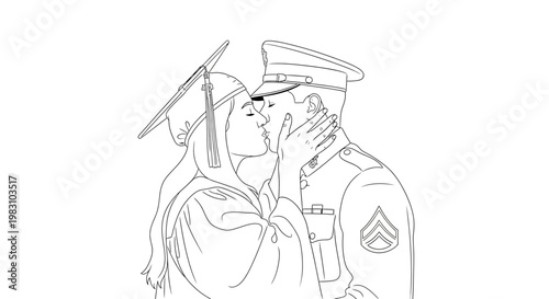 Military Graduation Kiss: Soldier and Graduate Embrace in a Tender Moment