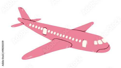 Pink commercial airplane illustration for travel and aviation
