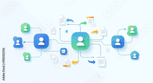 Conceptual illustration of digital networking and data sharing among users.