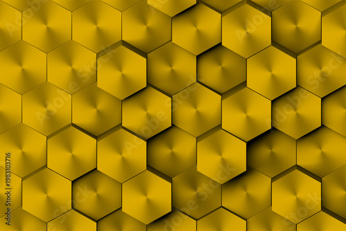 gold 3d rendering of Abstract Honeycomb Design Futuristic design.