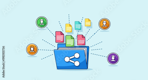 Conceptual illustration of file sharing and data transfer between users.