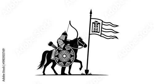 Mongol Warrior Archer on Horse with Flag