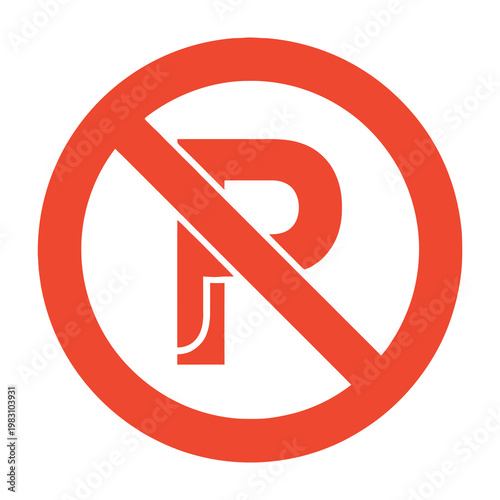 No Parking Road Sign Icon Representing Traffic Rules and Vehicle Restrictions in Red and White
