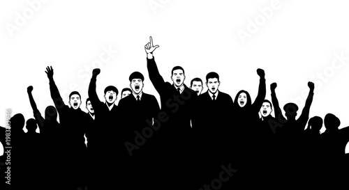 Protest Crowd Silhouette Raising Hands, Political Rally, Social Movement, Activism, Demonstration