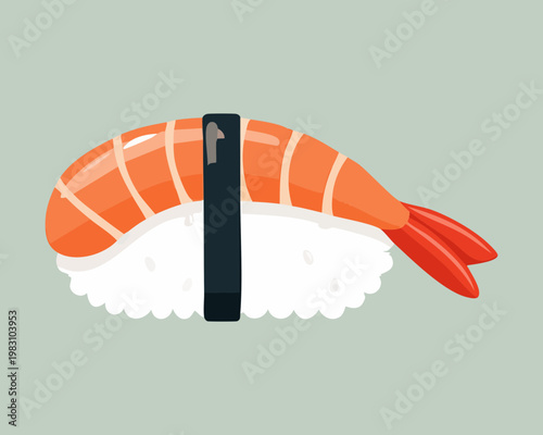 Delicious ebi nigiri sushi with cooked shrimp slice healthy japanese seafood snack for restaurant menu and art - Vector Illustration