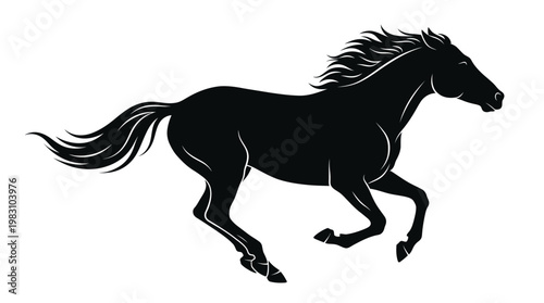 Black Horse Running Silhouette Side View.