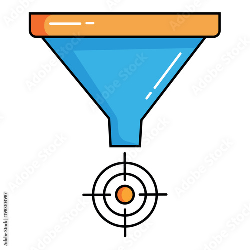 A funnel pours into a target symbolizing focused marketing strategy and efficiency
