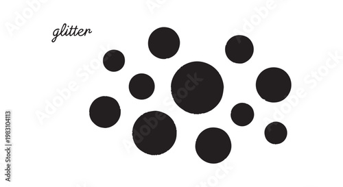 Abstract glitter circle set featuring black round dots of various sizes scattered randomly for festive celebratory decorations.