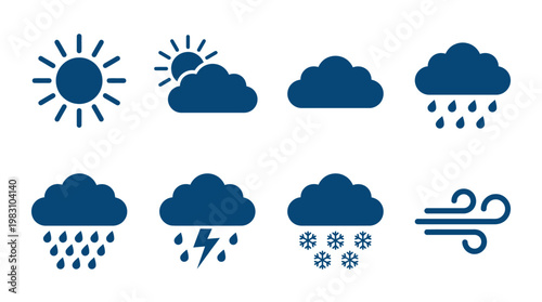 Weather forecast icons on white background.