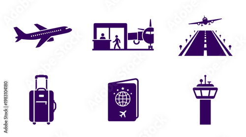 Travel icons for airport and flight.