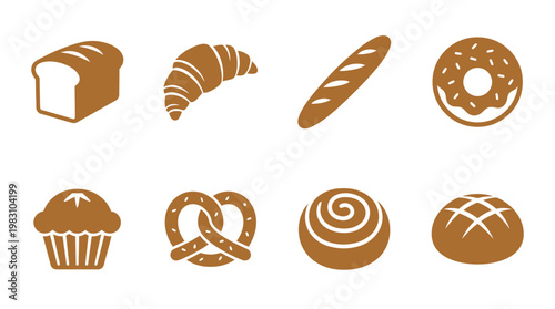Variety of baked bread icons.