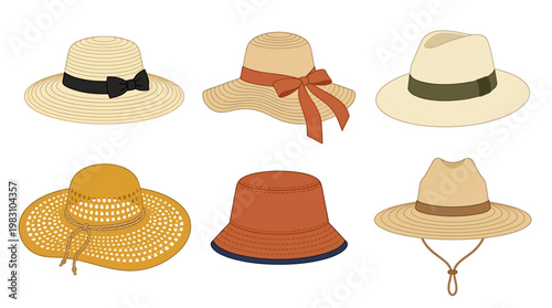 Variety of Summer Fashion Hats Displayed.