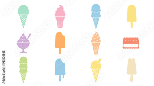Colorful Ice Cream Cone Illustrations Variety.
