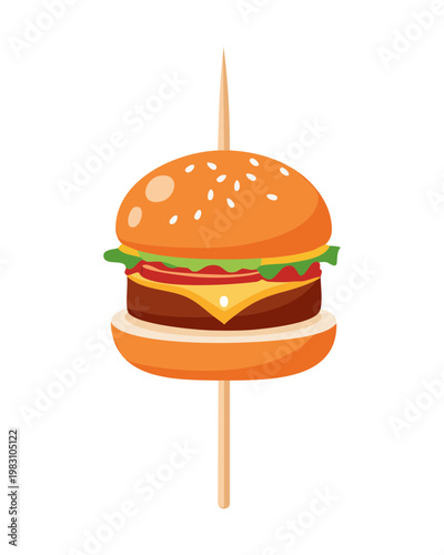 Small beef cheeseburger appetizer on white frame for party snack and modern catering service food menu design - Vector Illustration