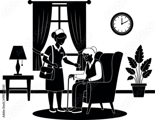 Nurse Assisting Elderly Patient Sitting Comfortably In Living Room