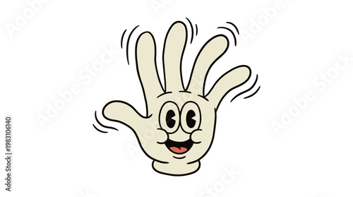 Retro cartoon style happy waving hand character illustration.