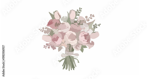 Romantic mixed flower bouquet vector illustration with vintage style floral arrangement gift for woman isolated on white
