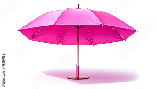 A pink beach umbrella on a white background