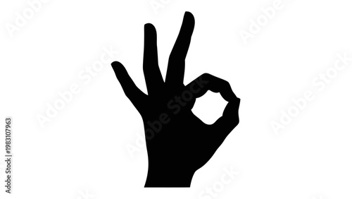 Black Silhouette of a Hand Making the OK Gesture, Isolated on White Background