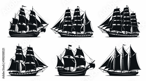Vector sailing ships illustration tall masts sails maritime exploration clipper vessels naval history ocean trade classic marine voyage traditional architecture nautical heritage vector graphic artwor