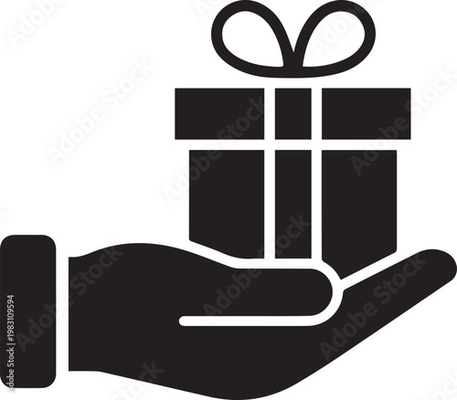 A hand holding a gift box with a decorative ribbon tied on top
