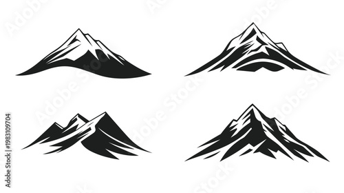 Four stylized black and white mountain peaks on a white background, perfect for logos