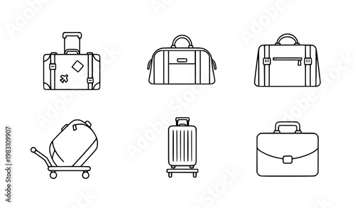 Suitcase and luggage outline vector icon set on white background