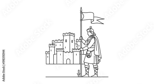 Scottish Highlander Guarding Castle with Flag