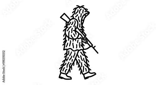 Sniper Camouflage Ghillie Suit Soldier Walking Rifle Weapon Outline