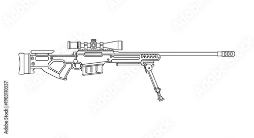 Sniper Rifle with Scope and Bipod, Military Weapon Illustration