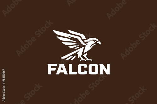 Powerful falcon bird mascot logo for competitive sports team and security agency identity