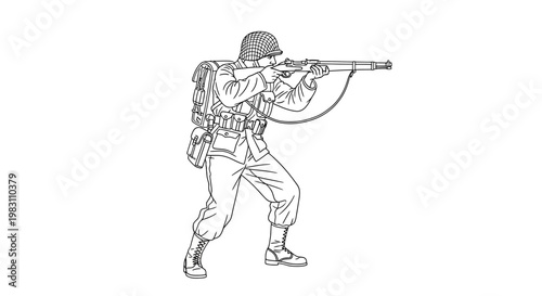 Soldier Aiming Rifle, Military Combat, Historical Warfare Illustration