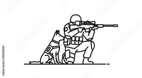 Soldier and Military Dog Sniper Team