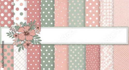 Floral Pattern Backgrounds with Polka Dots, Stars, and Geometric Designs