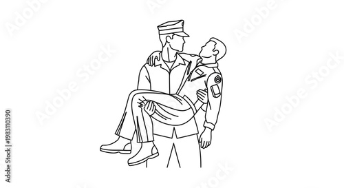 Soldier Carrying Injured Comrade in Arms, Military Rescue and Support