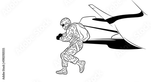 Soldier Parachuting from Airplane, Military Airborne Operation, Extreme Sport