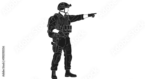 Soldier pointing direction, tactical gear, military, special forces, action, command, directive