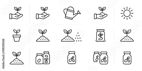 Gardening and Planting Line Icon Set