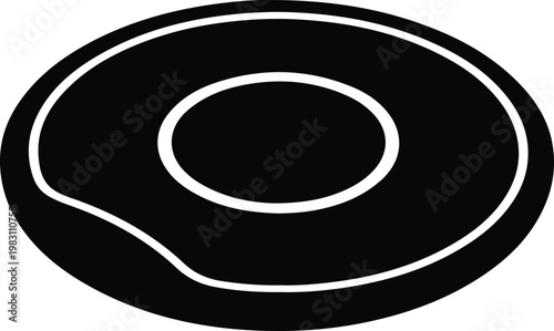 Silhouette flat black icon of a glazed donut isolated vector design