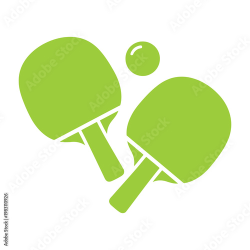 Table Tennis Rackets and Ball Icon in Green Flat Style for Sports Equipment and Ping Pong Games