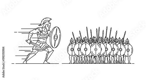 Spartan Warrior Charges Against Shield Wall Formation