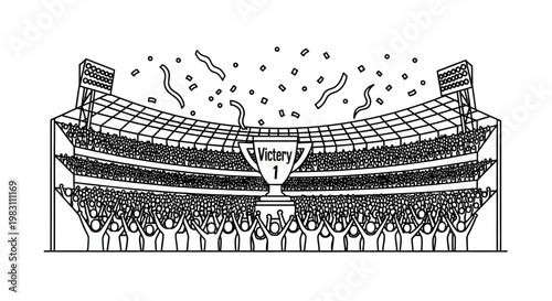 Trophy Victory Stadium Crowd Celebration Confetti