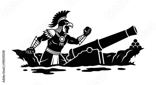 Warrior Eagle Man with Cannon, Ancient Warrior, Military Symbol, Historical Battle