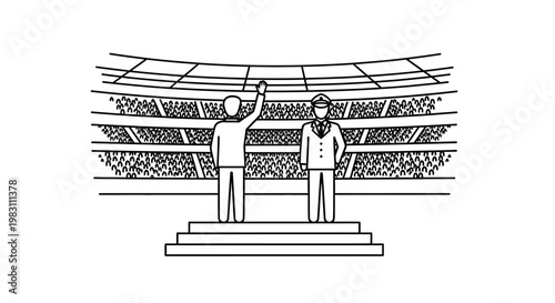 Winner on Podium with Crowd in Stadium