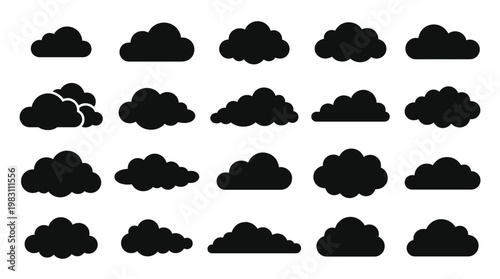 Collection of various cloud shapes.